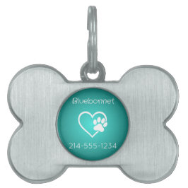Teal Hund ID Märke Namn & Telefon ID-bricka Husdjur