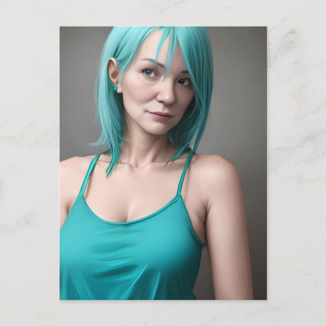 Teal Hved Woman Vykort (Framsida)
