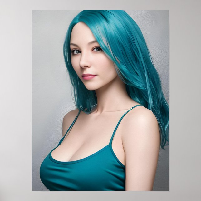 Teal Hved Young Woman Poster (Framsidan)
