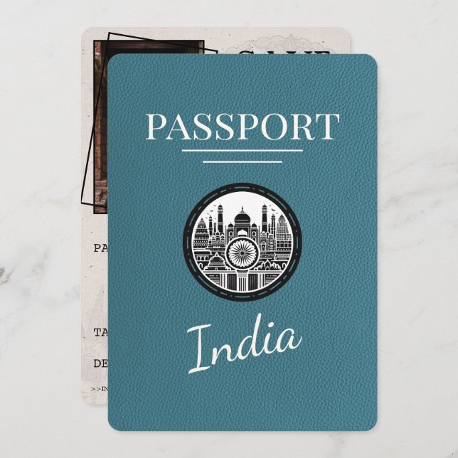 Teal India Passport Save-datum Spara Datumet (Fram/baksida)