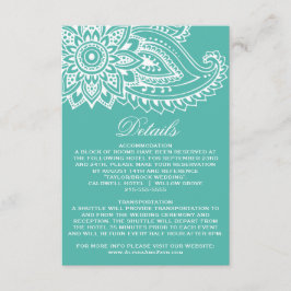 Teal Indian Paisley Bröllop-informationskort Tilläggskort