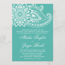 Teal Indian Paisley Formal Bröllop Inbjudningar