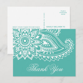 Teal Indian Paisley Tack Vykort