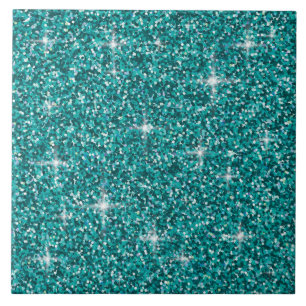 Teal iridescent glitter kakelplatta