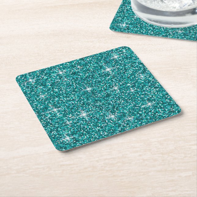 Teal iridescent glitter underlägg papper kvadrat (Vinklad)