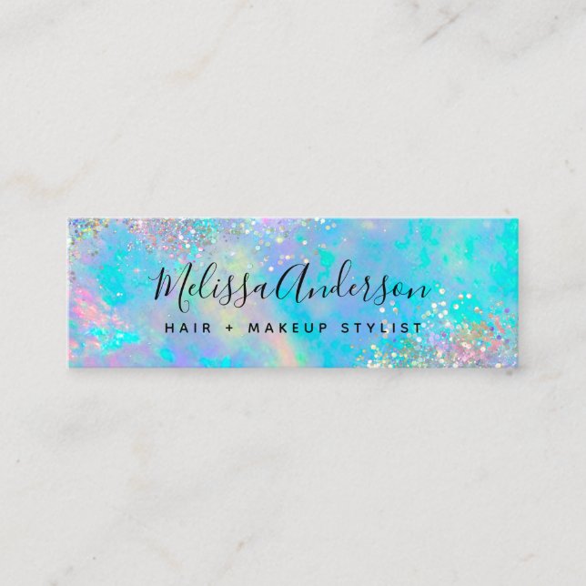 Teal Iridescent HoloGraph Glitter Mini Visitkort (Framsida)