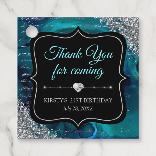 Teal Iridescent Sjöjungfru Brev Födelsedagsfest Gåvor Etiketter (Framsida)