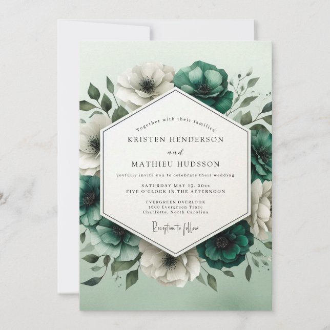 Teal Ivory Bloom Wedding Inbjudningar (Framsida)