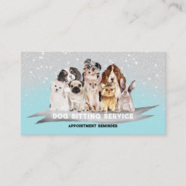 Teal Ivory Sparkle Hundpromeneraravtal Visitkort (Framsida)