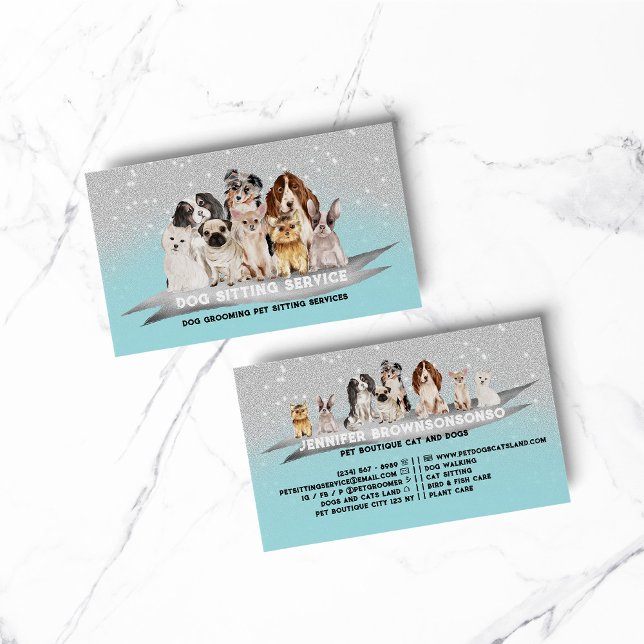 Teal Ivory Sparkle Husdjurs-sittare Hundpromenerar Visitkort (pet animal dog cat veterinary farm)