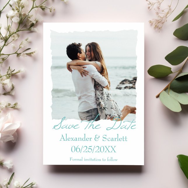 Teal Jagged Ram Photo Spara datum meddelande (Teal Jagged Frame Photo Save the Date)