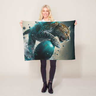 Teal jaguar och fotboll fleecefilt