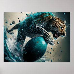 Teal jaguar och fotboll poster