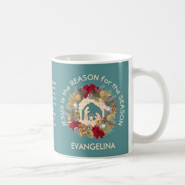 Teal JESUS ÄR SKÄLET TILL Julen Kaffemugg (Höger)