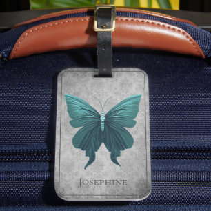 Teal Jeweled Butterfly Bagagebricka