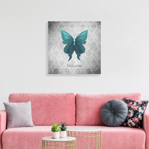 Teal Jeweled Butterfly Canvastryck