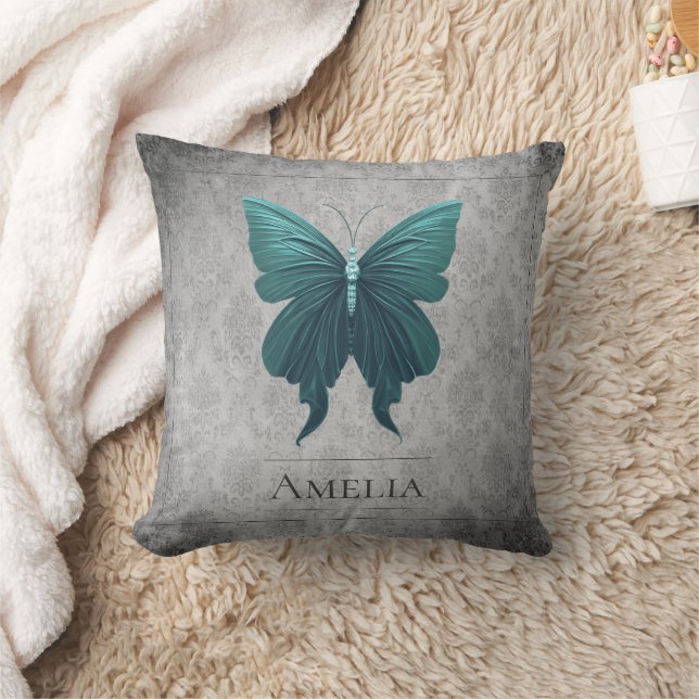 Teal Jeweled Butterfly Kudde (Filt)