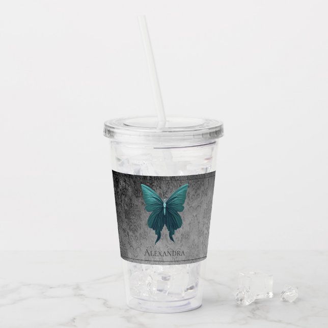 Teal Jeweled Butterfly Take Away Mugg (Framsida Ice)