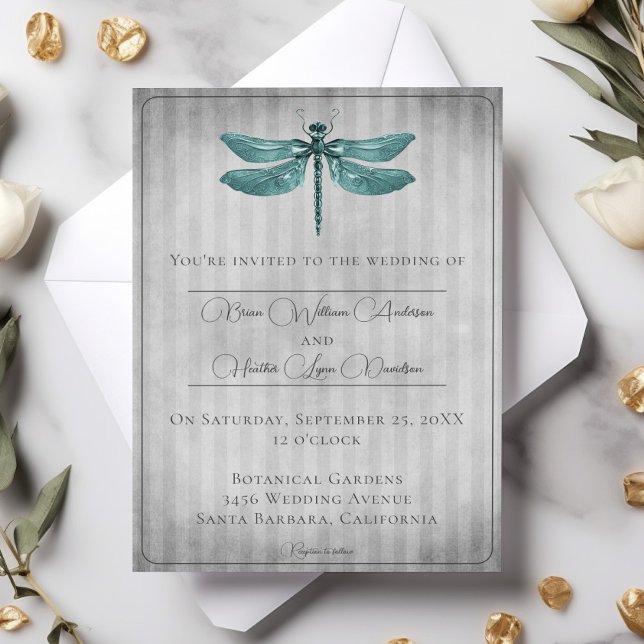 Teal Jeweled Dragonfly Bröllop Inbjudningar (Teal Jeweled Dragonfly Wedding Invitation)