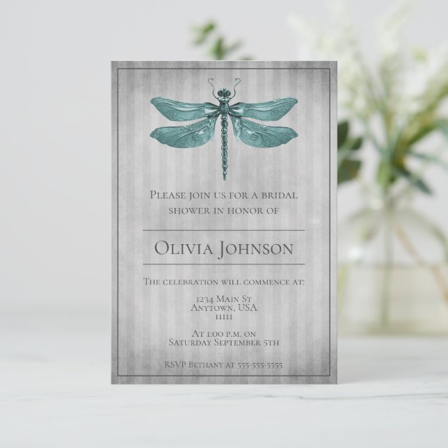 Teal Jeweled Dragonfly Möhippa Inbjudningar (Stående Fram)