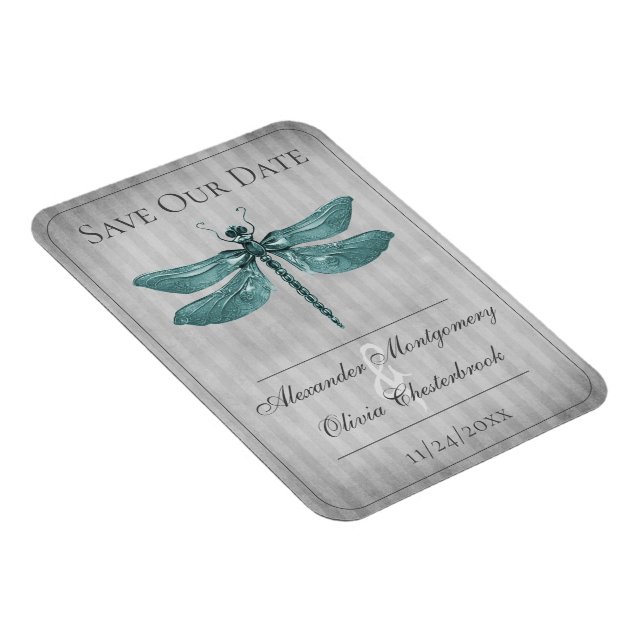 Teal Jeweled Dragonfly Spara datumet Magnet (Högersidan)