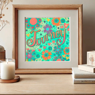 Teal Journey Inspirational Heart Blommigt Söt Fototryck