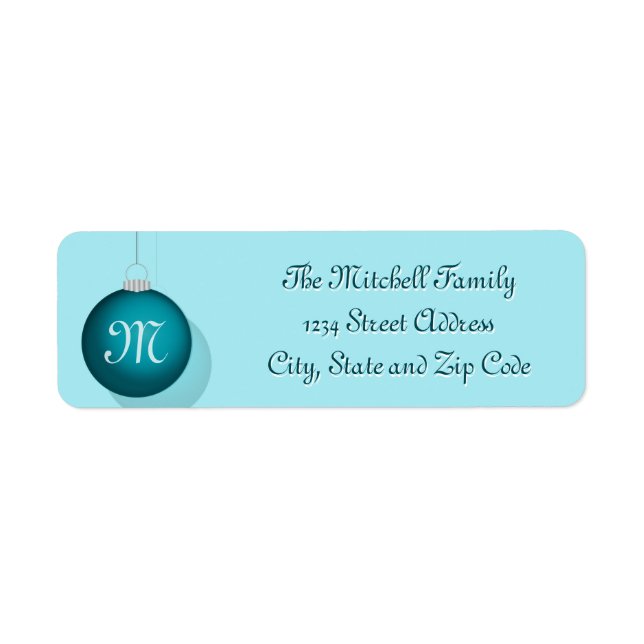 Teal jul Boll Monogram Returadress Etikett (Framsidan)