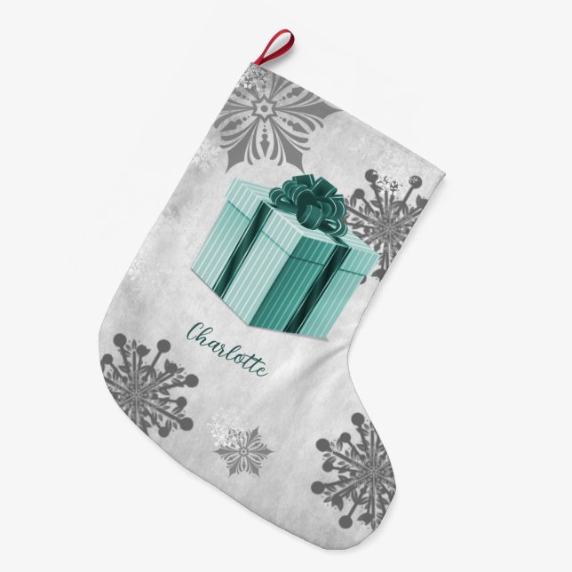 Teal jul Gift Helgdag Stocking Stor Julstrumpa (Framsidan (Hängande))