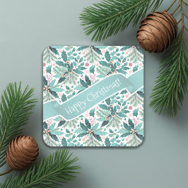 Teal jul Holly Berries Mönster#17 ID1009 Underlägg Papper Kvadrat