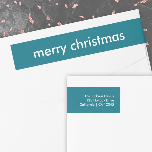 Teal jul | Rökblå minimal Returadress Etikettband (Skapare uppladdad)