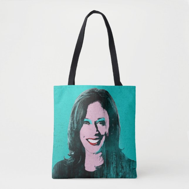 Teal Kamala Harris Pop Art Tygkasse (Framsida)