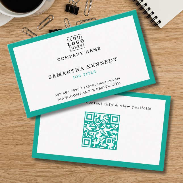 Teal kant QR-kod Professionell anpassad logotyp Visitkort (Skapare uppladdad)
