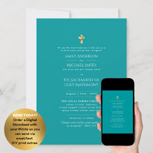 Teal-katolsk nuptial Mass Bröllop Inbjudningar
