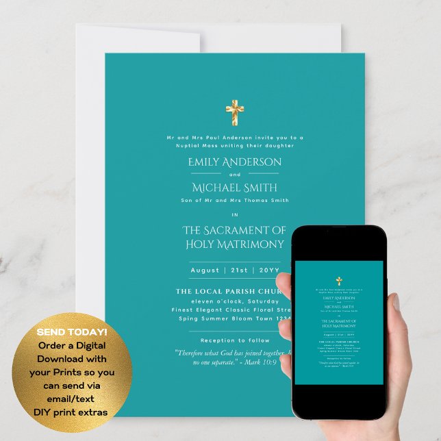 Teal-katolsk nuptial Mass Bröllop Inbjudningar (Skapare uppladdad)