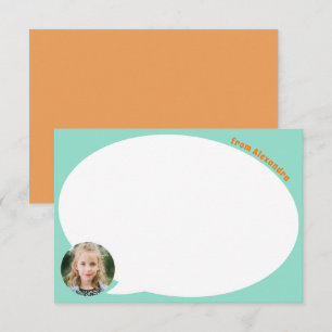 Teal Kid Photo och Tal Bubble Tacker Card Tack Kort