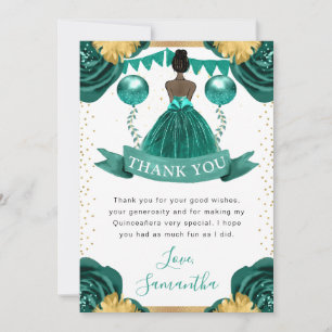 Teal klänning Mörk hud Prinsessa Quinceanera Tack Kort