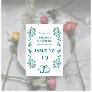 Teal Klockor Scrollwork Design Bröllop Bordsnummer