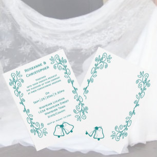 Teal Klockor Scrollwork Design Bröllop Inbjudningar