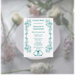 Teal Klockor Scrollwork Design Bröllop Meny