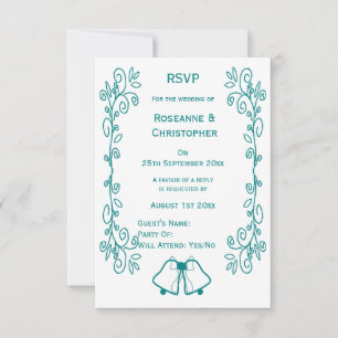 Teal Klockor Scrollwork Design Bröllop OSA Kort