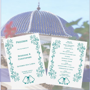 Teal Klockor Scrollwork Design Bröllop Program