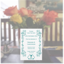 Teal Klockor Scrollwork Design Bröllop