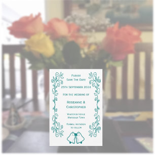 Teal Klockor Scrollwork Design Bröllop Spara Datumet