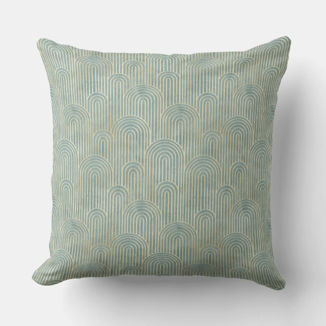 teal,konsthund, fläkt mönster,teal,guld,deco,metal kudde (Framsida)
