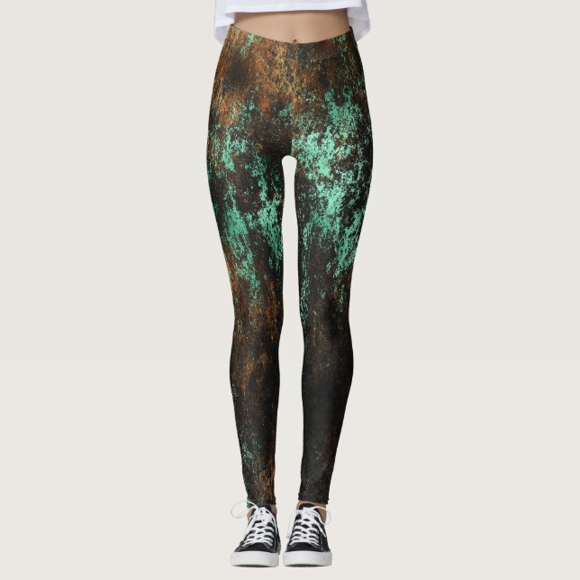 Teal Koppar Metallisk Patina Leggings (Framsida)