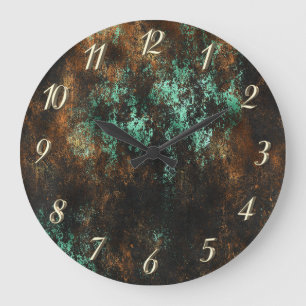 Teal Koppar Metallisk Patina Stor Klocka