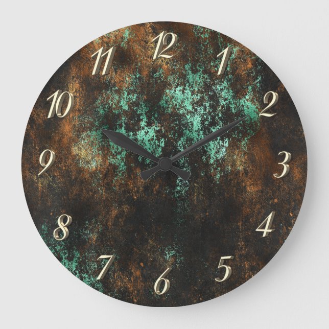 Teal Koppar Metallisk Patina Stor Klocka (Framsida)