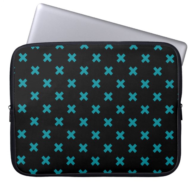 Teal kor stygn på svart laptop fodral (Framsidan)