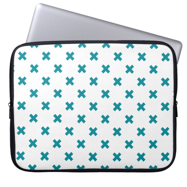 Teal kor stygn på vitt laptop fodral (Framsidan)