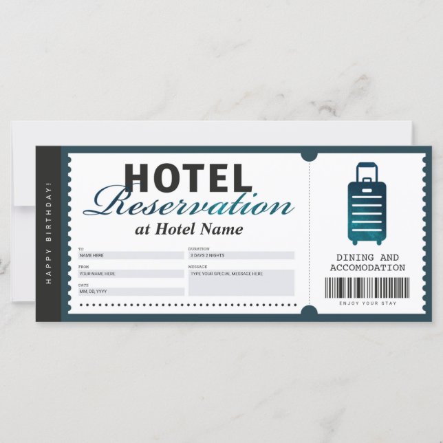 Teal-kupongcertifikat för hotellplatsreservation (Framsida)